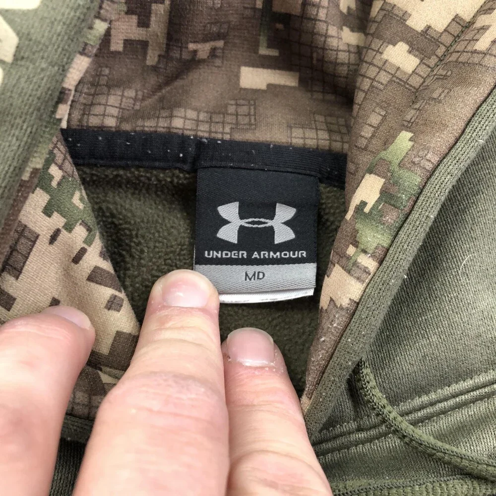 Under Armour Hoodie Mens Medium Green Digital Camo Fleece Sweatshirt Y2K VTG